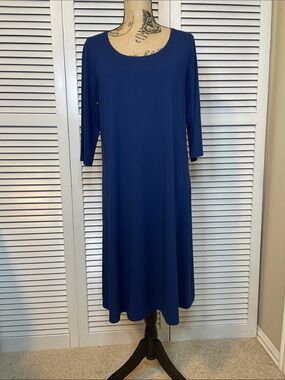 NWOT - Eileen Fisher Marine Blue Scoop-Neck Easy Wear Knit Dress - Sz L